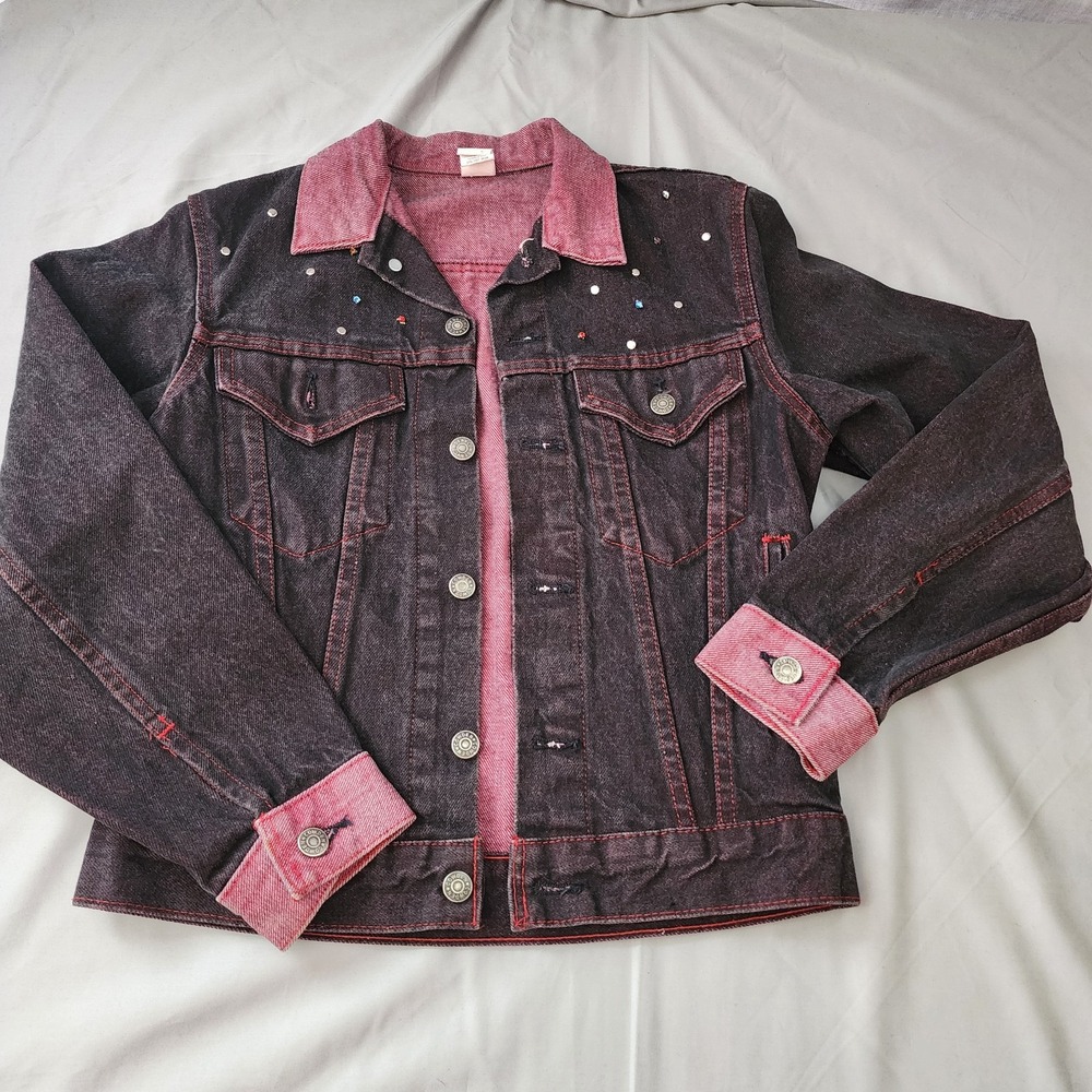 Cowden Girls Vintage Bedazzled Jean Jacket ‎ Size 16 Retro Red